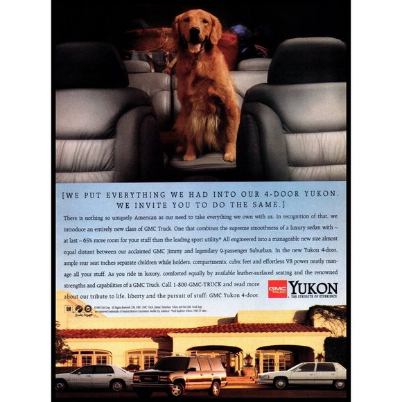 1995 GMC Yukon SUV Vintage Print Ad Golden Retriever Dog Wall Art Photo - Picture 1 of 1